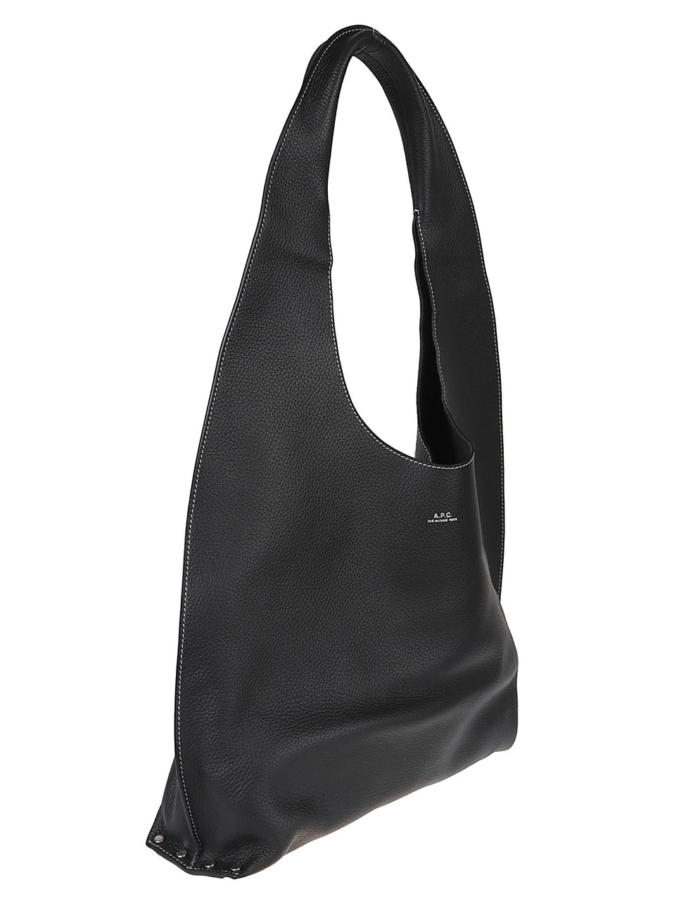 A.P.C. Black Leather Logo Metallic Handbag Zwart