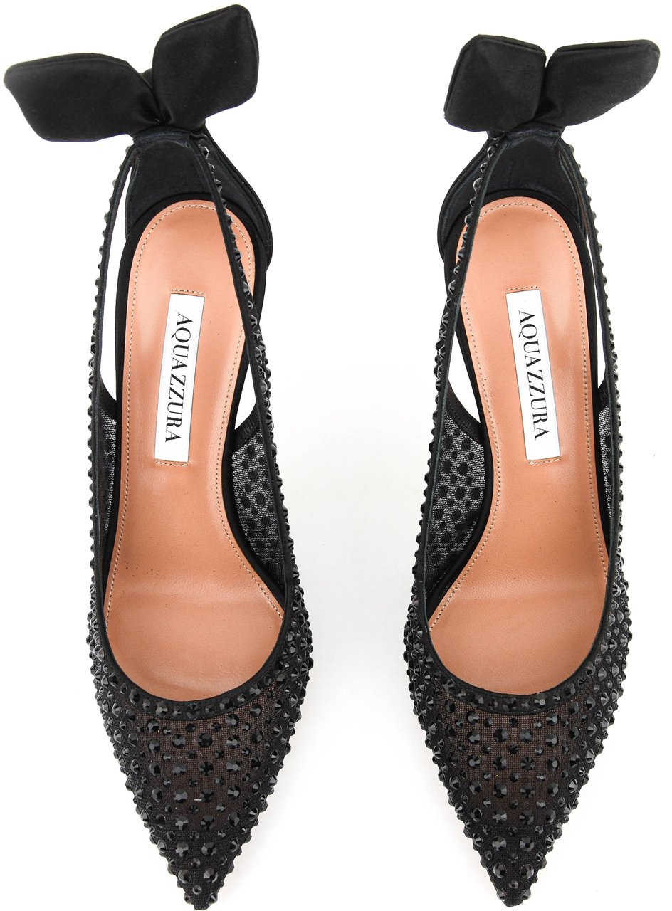 Aquazzura Bow Tie Crustal Tule 95 Zwart