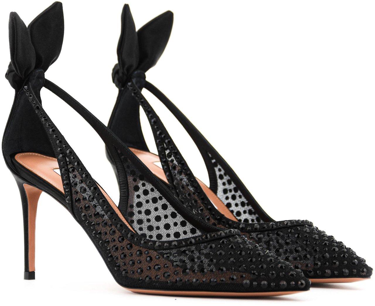 Aquazzura Bow Tie Crustal Tule 95 Zwart