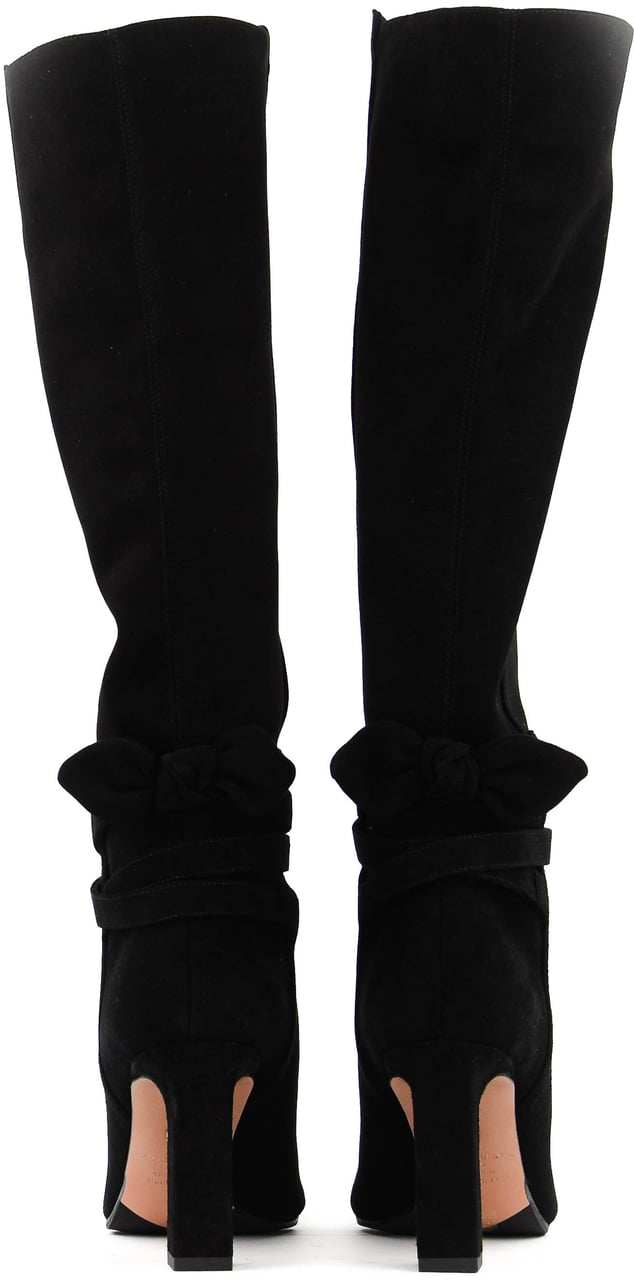 Aquazzura Very Bowtie Boot 85 Black Suede Zwart