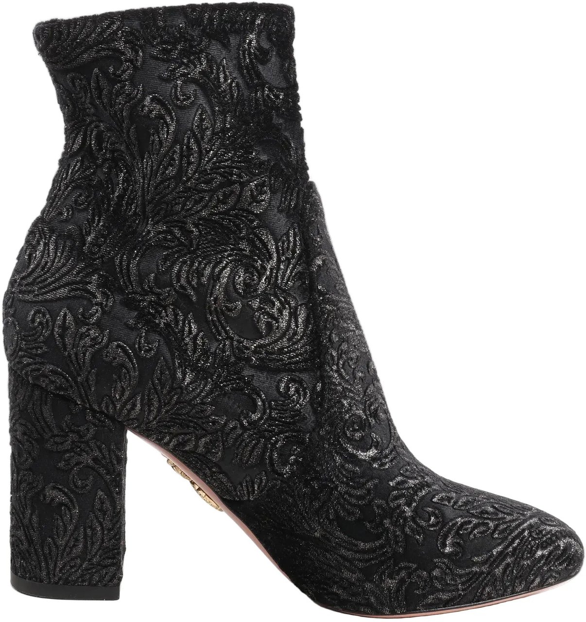 Aquazzura AQUAZZURA Heeled Velvet Ankle Sock Boots Tonal Baroque Tapestry in Black, Size 35.5 EU Zwart