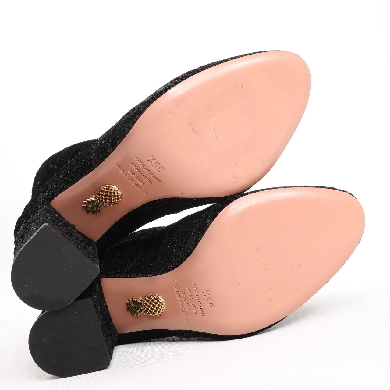 Aquazzura AQUAZZURA Heeled Velvet Ankle Sock Boots Tonal Baroque Tapestry in Black, Size 35.5 EU Zwart