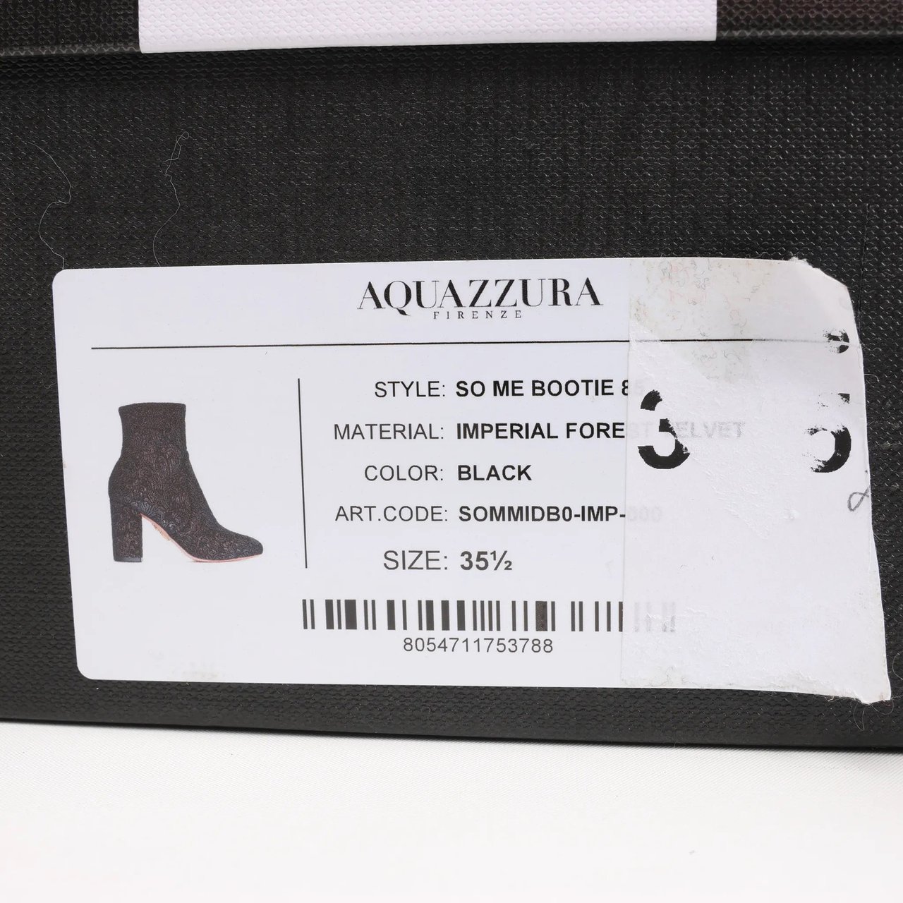 Aquazzura AQUAZZURA Heeled Velvet Ankle Sock Boots Tonal Baroque Tapestry in Black, Size 35.5 EU Zwart