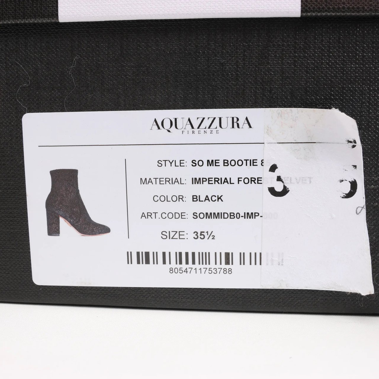 AQUAZZURA Heeled Velvet Ankle Sock Boots Tonal Baroque Tapestry in Black, Size 35.5 EU Zwart