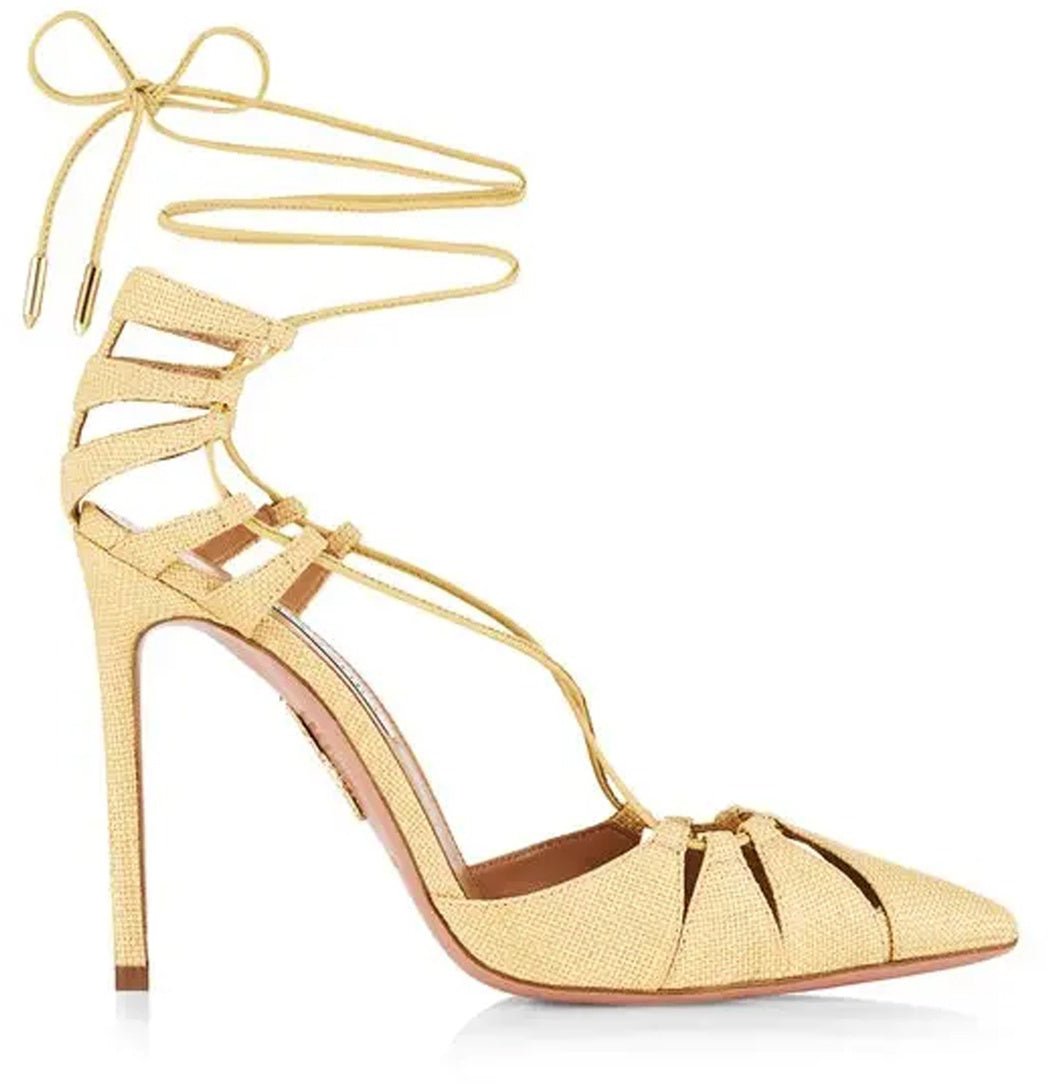 Aquazzura Aquazzurra Bellissima Woven Raffia Stiletto Sandals Geel
