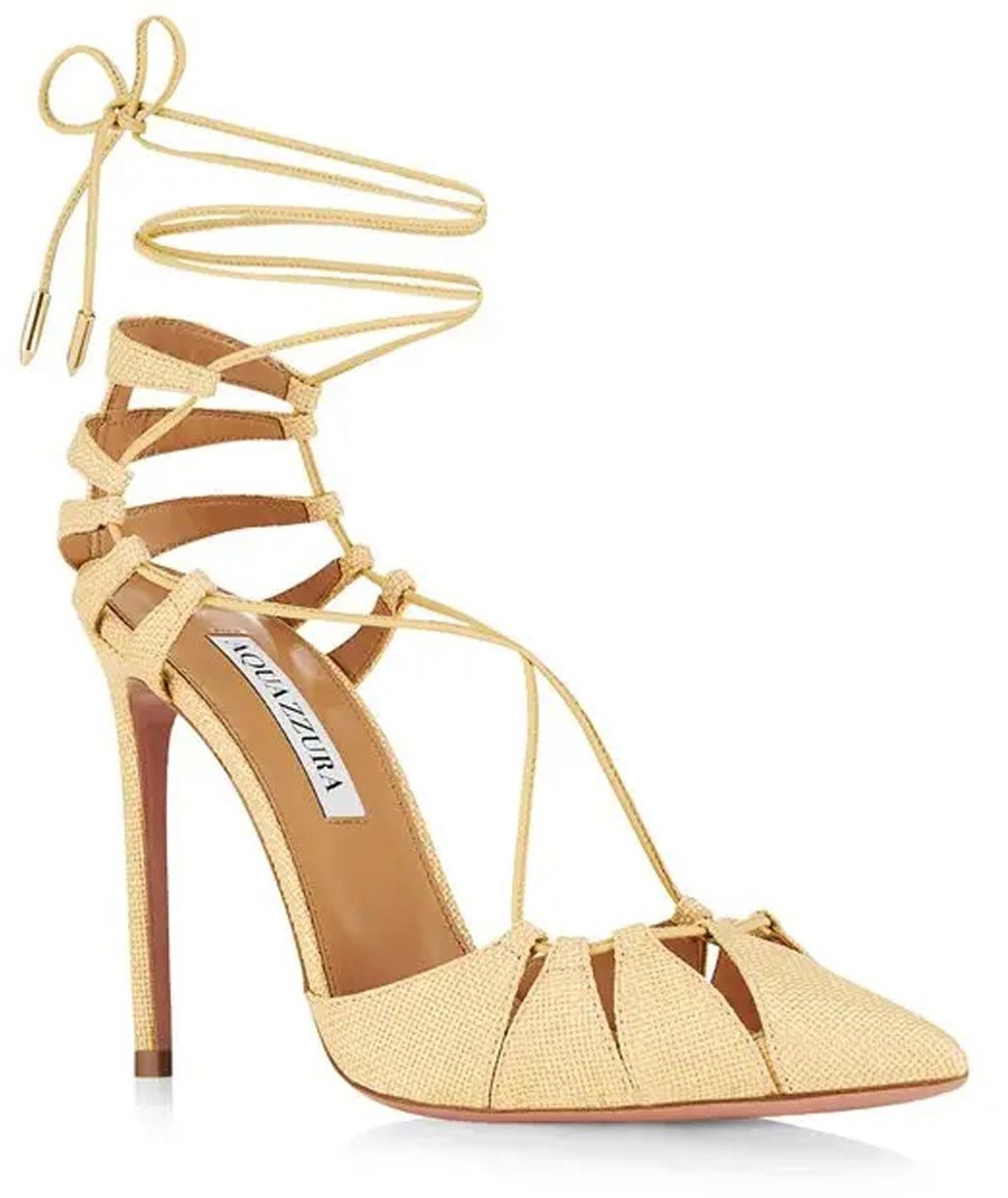 Aquazzura Aquazzurra Bellissima Woven Raffia Stiletto Sandals Geel
