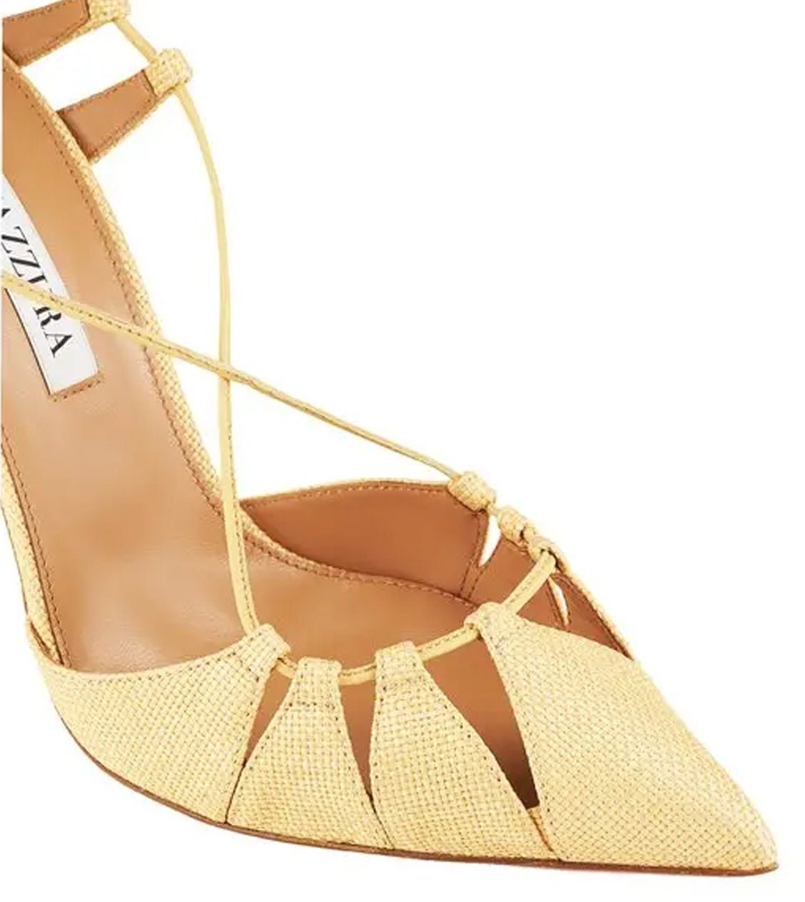 Aquazzura Aquazzurra Bellissima Woven Raffia Stiletto Sandals Geel