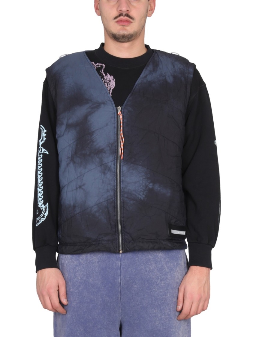 Aries V-Neck Vest With Tie-Dye Pattern Zwart