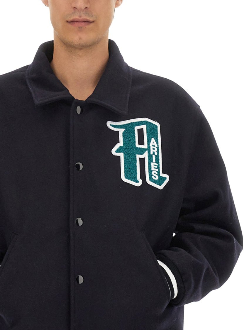 Aries Embroidered Wool Varsity Jacket Zwart