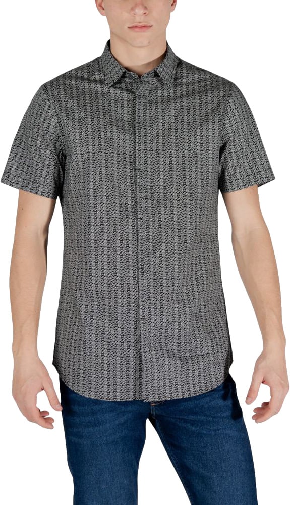 Armani Exchange Black Cotton Shortsleeve Shirt Zwart