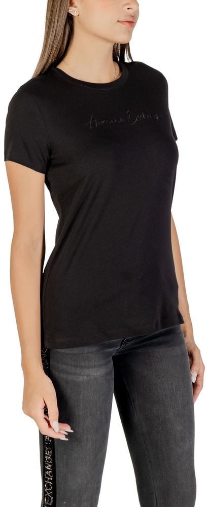 Armani Exchange Black Cotton T-Shirt Zwart
