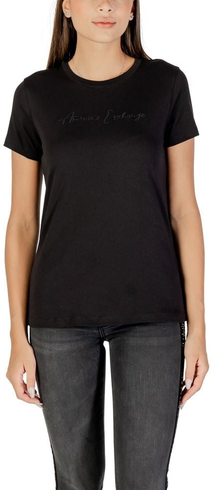Armani Exchange Black Cotton T-Shirt Zwart