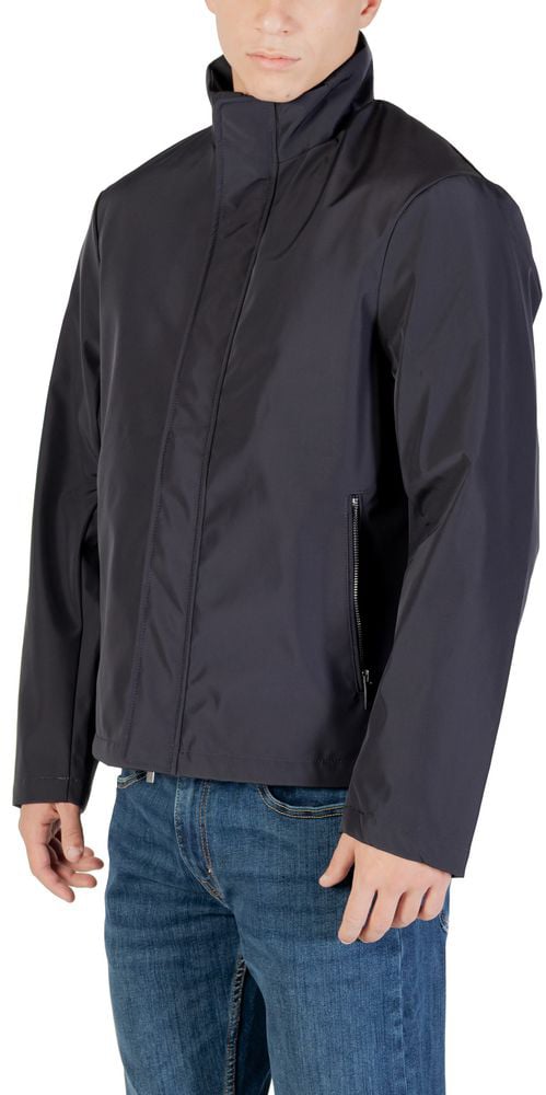 Armani Exchange Blue Polyester Full-Length Jacket Blauw