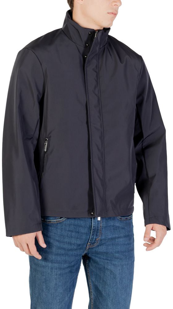 Armani Exchange Blue Polyester Full-Length Jacket Blauw