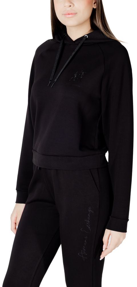 Armani Exchange Black Viscose Hoodie Zwart
