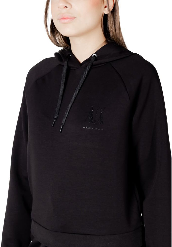 Armani Exchange Black Viscose Hoodie Zwart