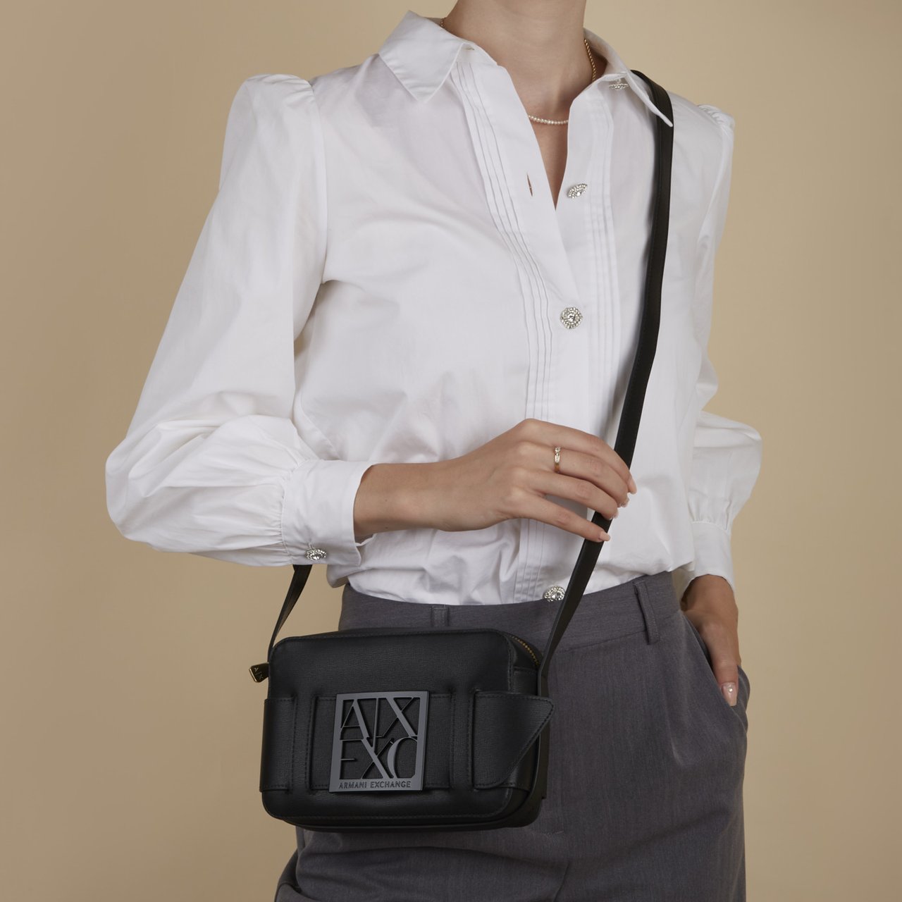 Armani Exchange Kunstleer Crossbody Tas Zwart