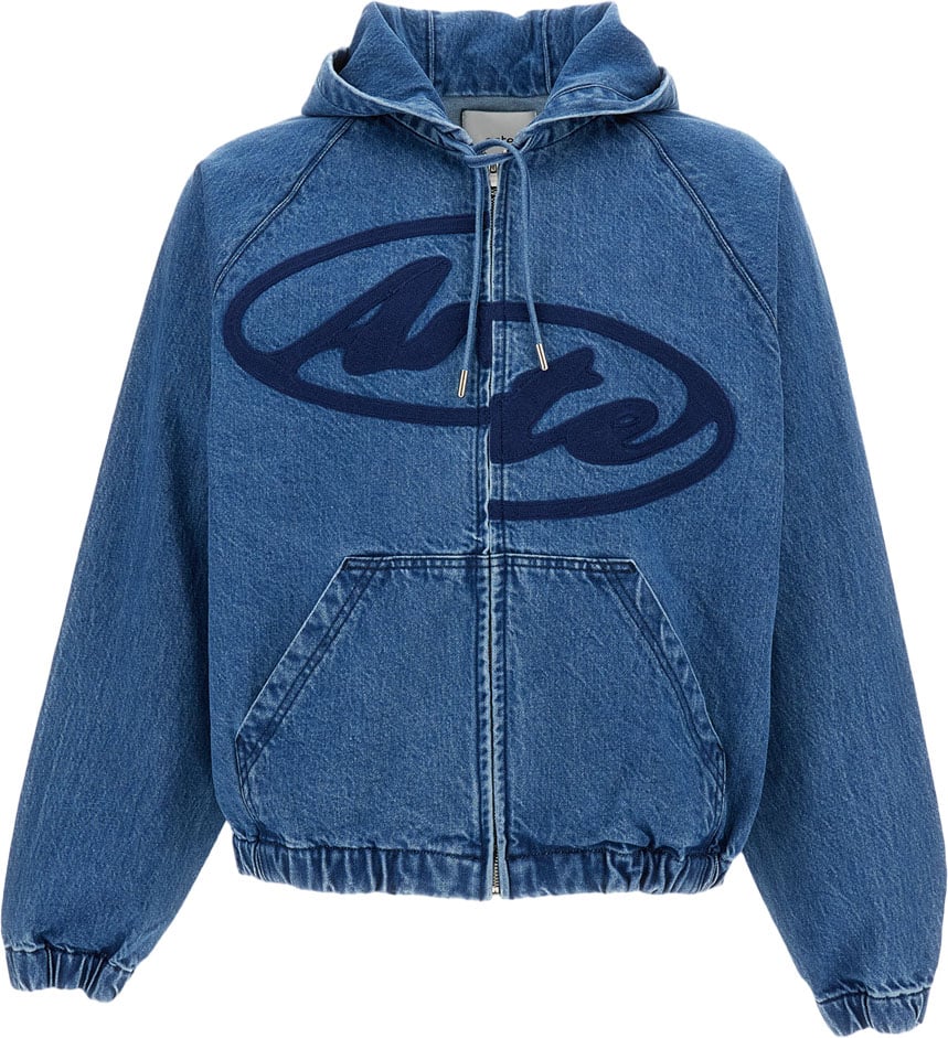 Arte Antwerp Hooded Denim Jacket with Irregular Arte Logo Blauw