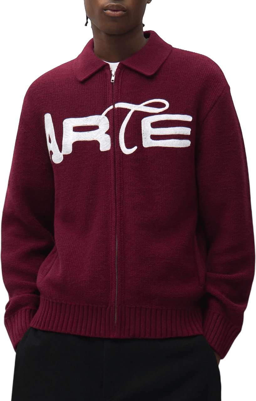 Arte Antwerp STENCIL ZIP CARDIGAN Maroon