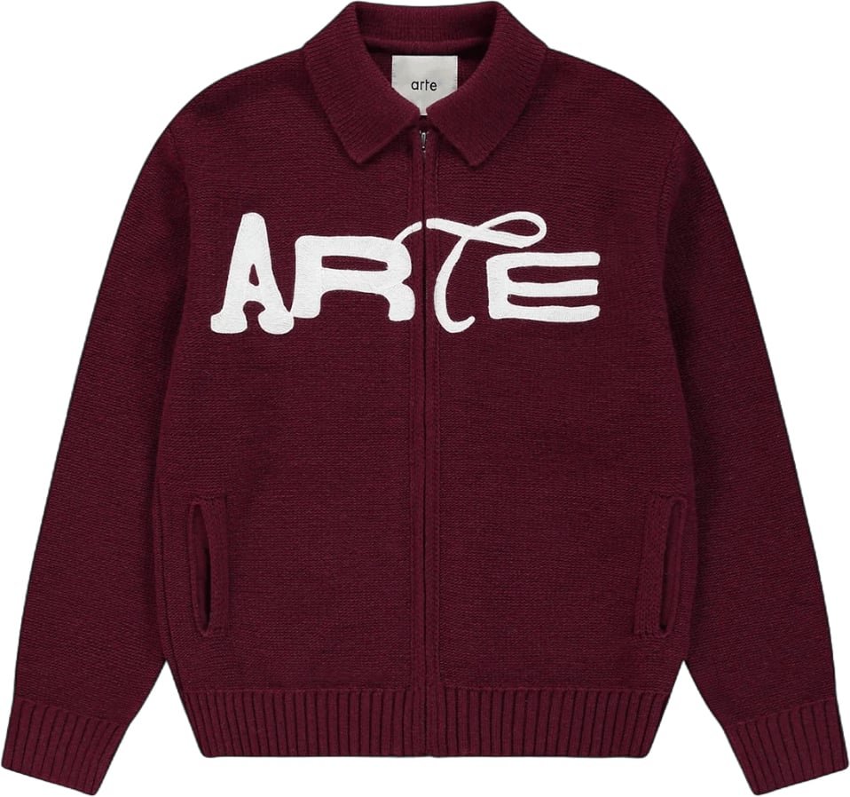 Arte Antwerp STENCIL ZIP CARDIGAN Maroon