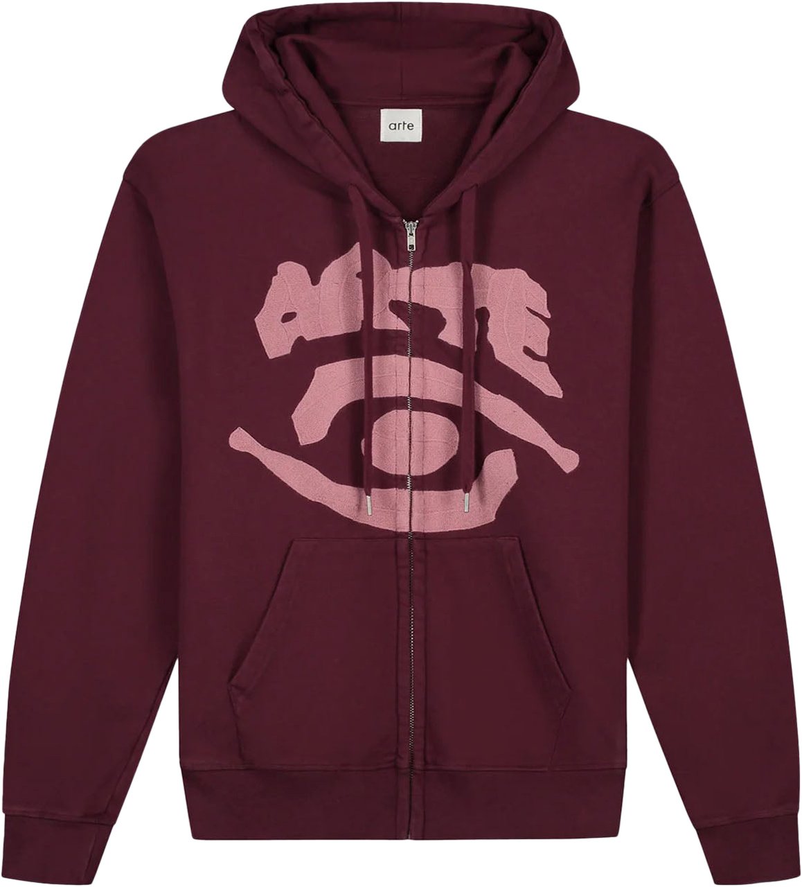 Arte Antwerp EYE FRONT LOGO ZIP THROUGH HOODIE BURGUNDY Rood