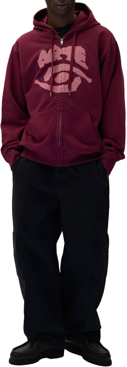 Arte Antwerp EYE FRONT LOGO ZIP THROUGH HOODIE BURGUNDY Rood