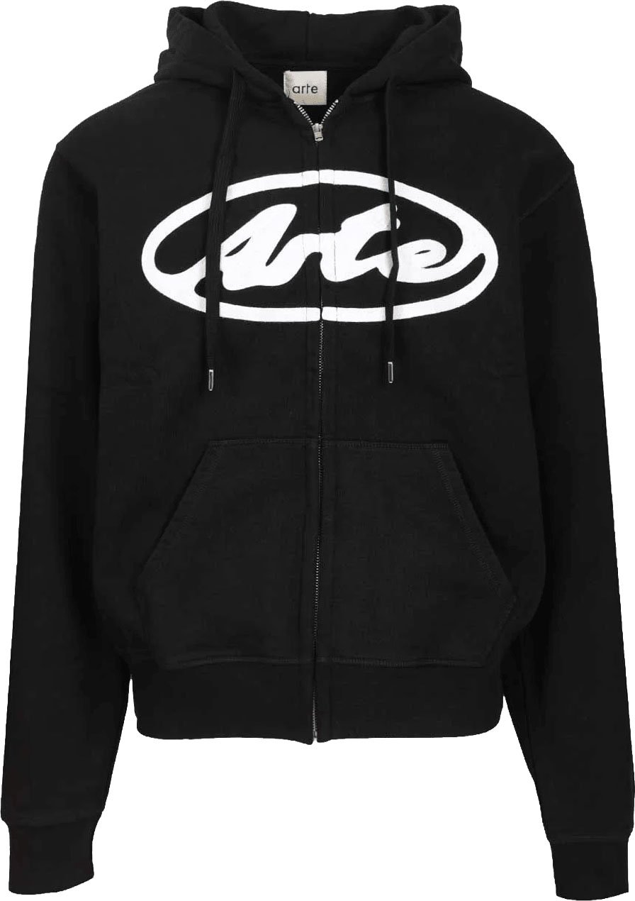Arte Antwerp Hoodie met ritssluiting en cirkellogo, zwart Zwart
