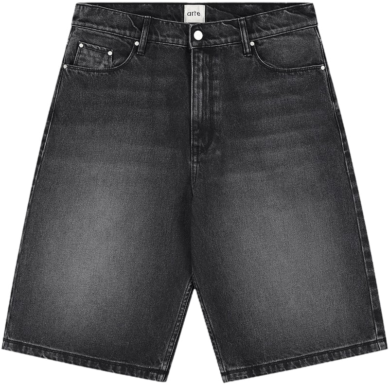 Arte Antwerp Korte denim jeans met ronde zakken, verwassen look, zwart Donkergrijs