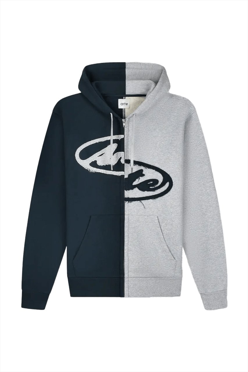 Arte Antwerp Hoodie met splitpatch en rits, grijs/marineblauw Divers