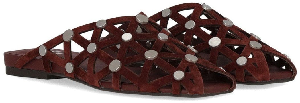ASH BONE BURGUNDY FLAT MULE Rood