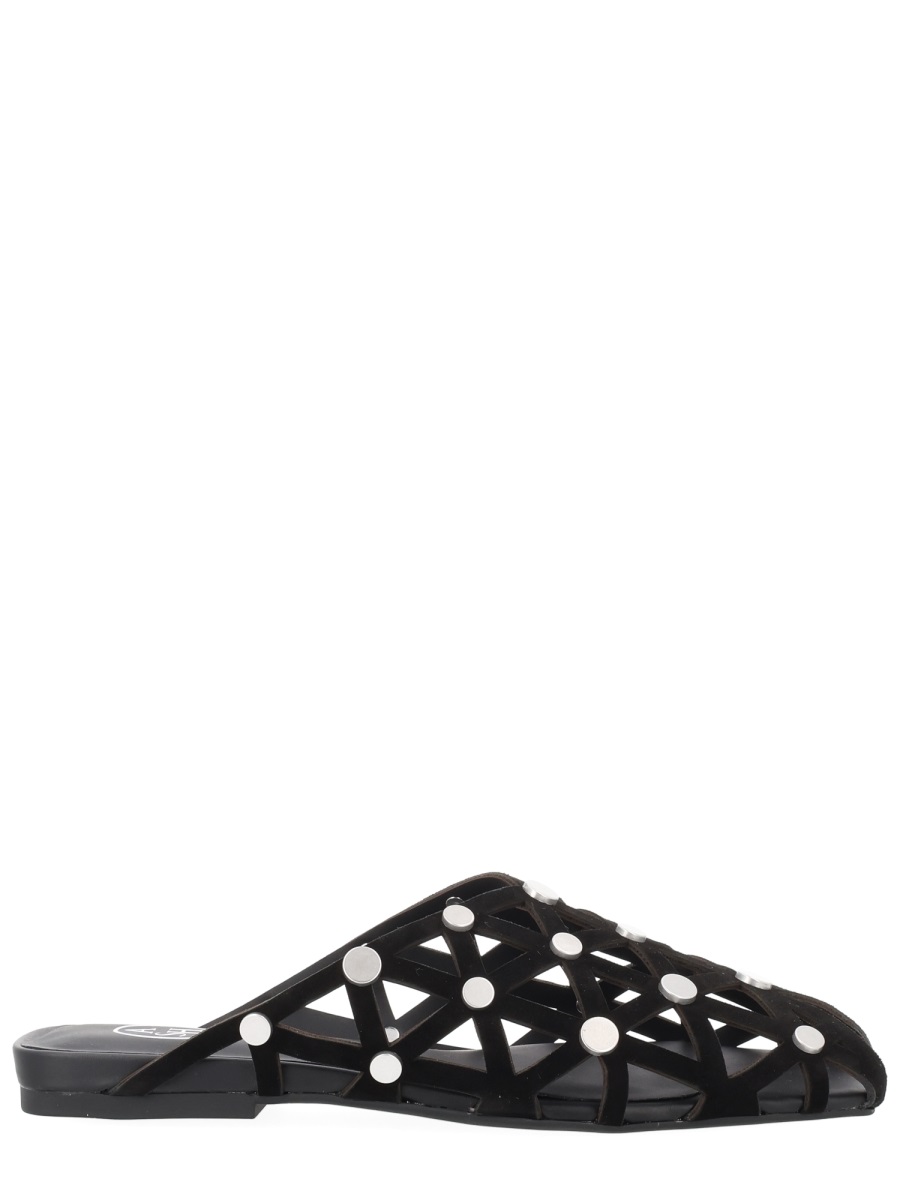Ash Open Lattice Leather Studded Mules Zwart