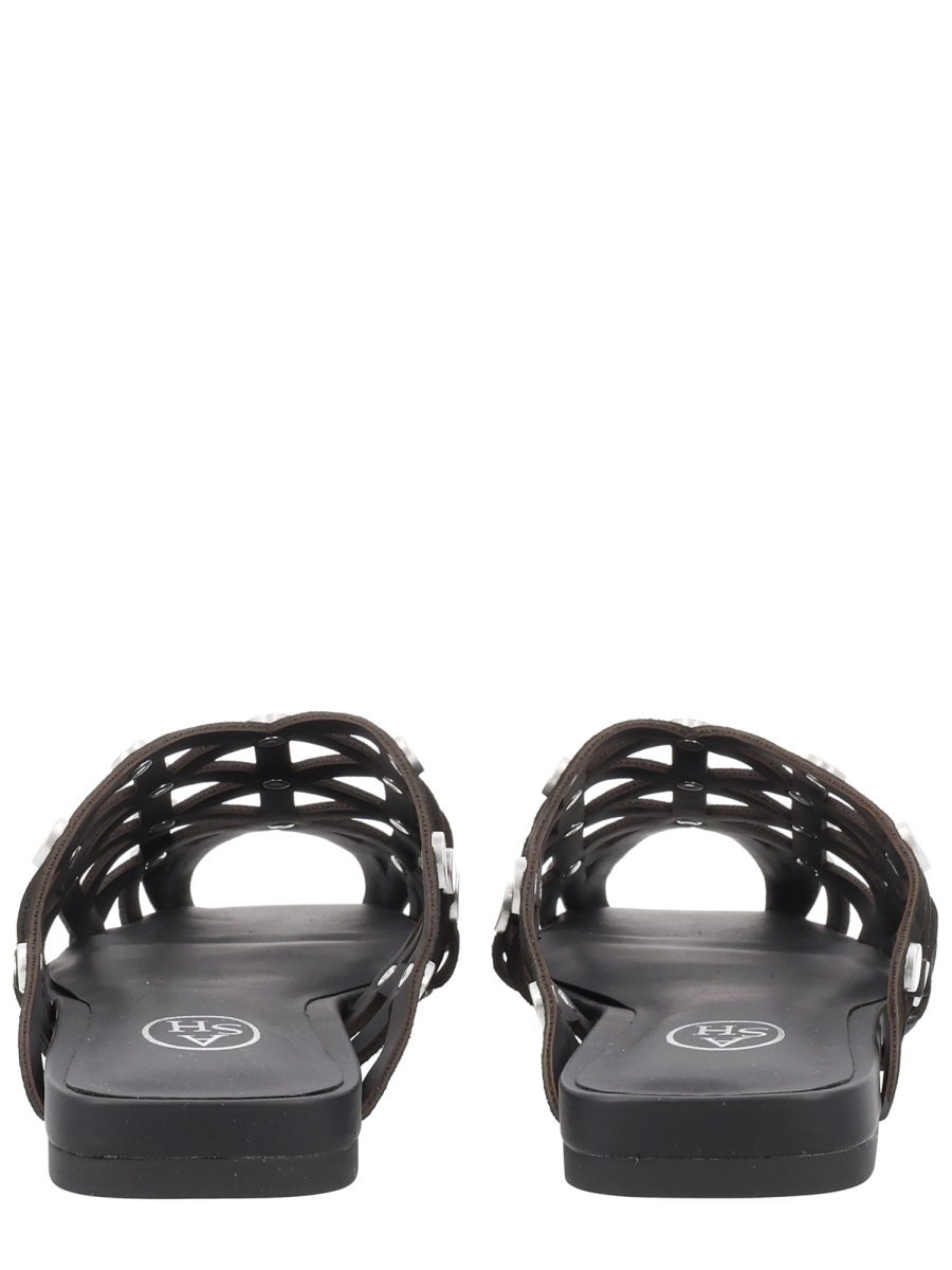 Ash Open Lattice Leather Studded Mules Zwart