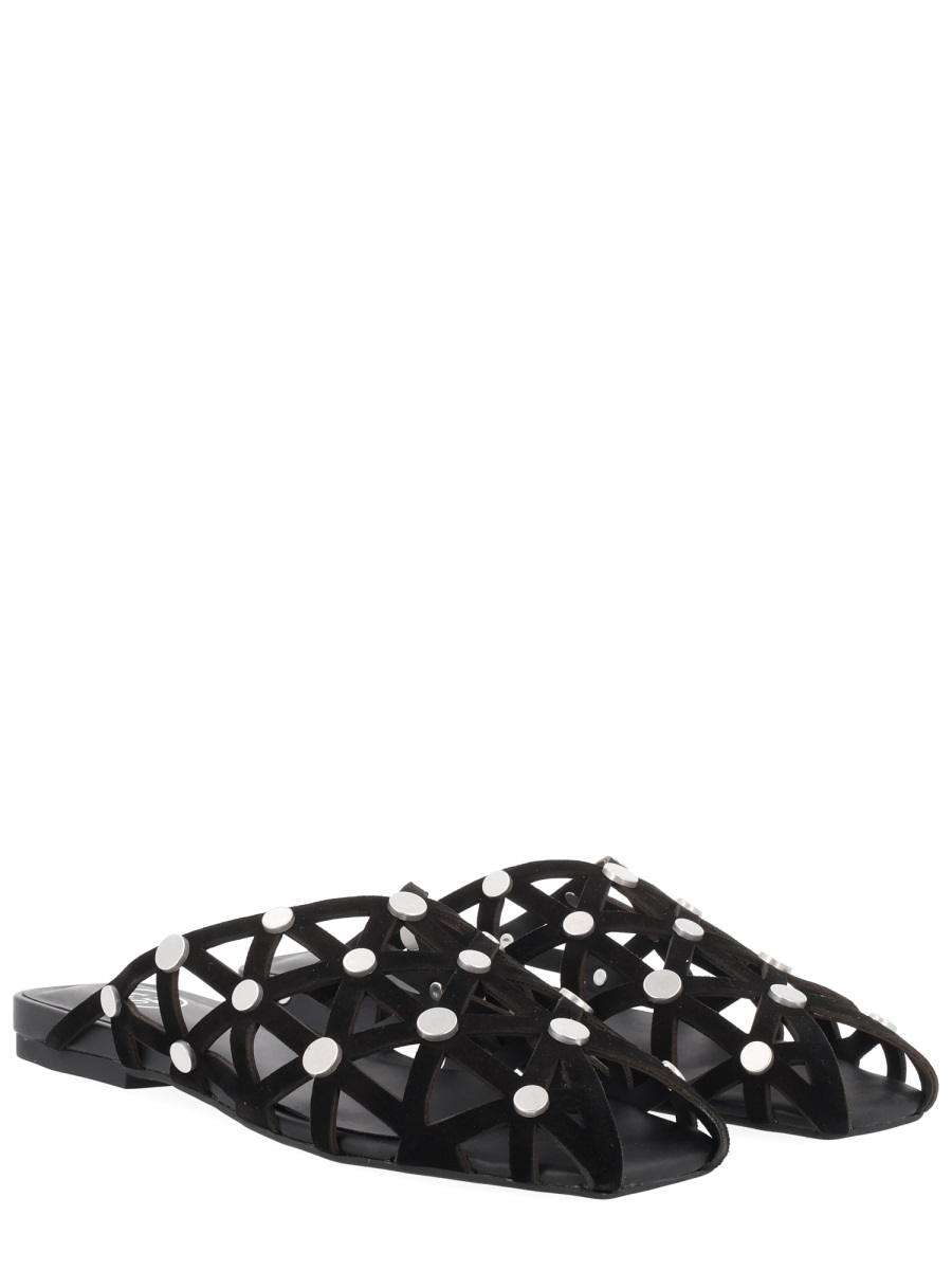 Ash Open Lattice Leather Studded Mules Zwart