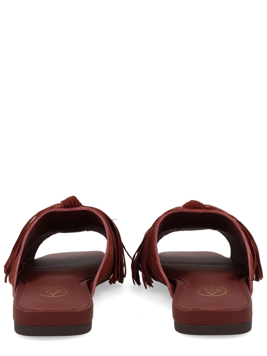 Ash Deep Reddish-Brown Brigitte Knotted Fringes Mules Zwart