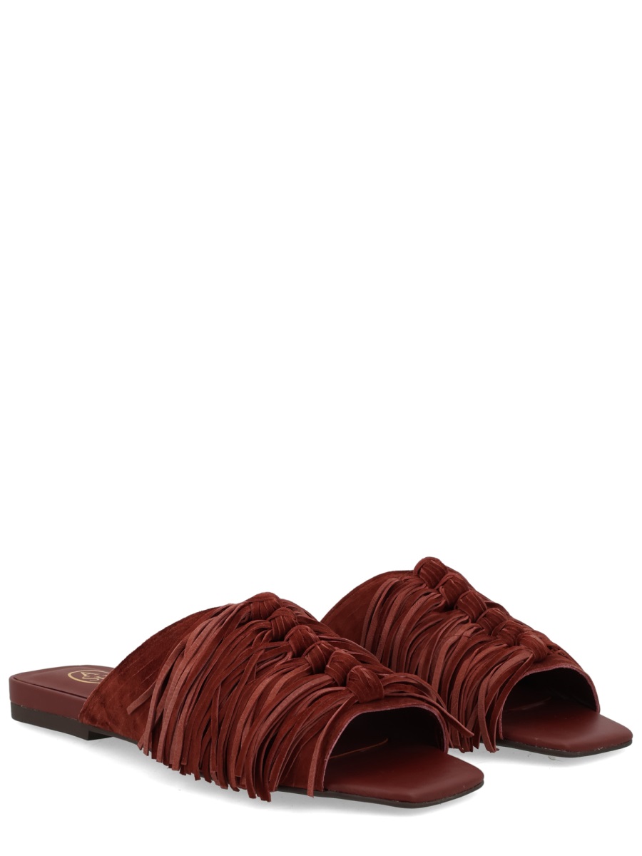 Ash Deep Reddish-Brown Brigitte Knotted Fringes Mules Zwart