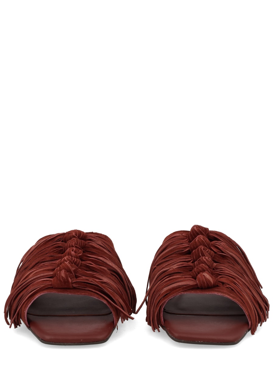 Ash Deep Reddish-Brown Brigitte Knotted Fringes Mules Zwart