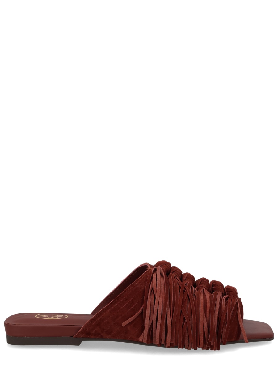 Ash Deep Reddish-Brown Brigitte Knotted Fringes Mules Zwart