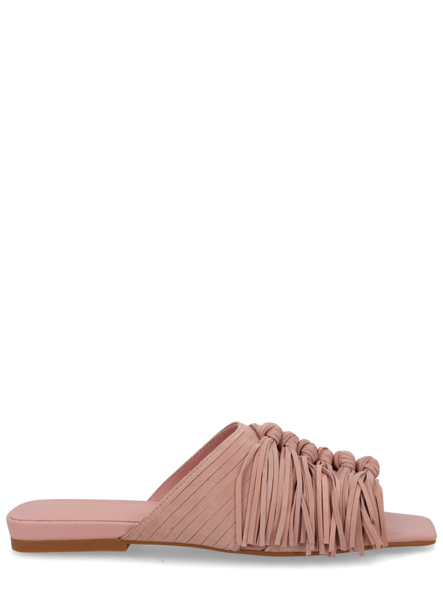 Ash Brigitte Knotted Fringe Slide Sandals Roze