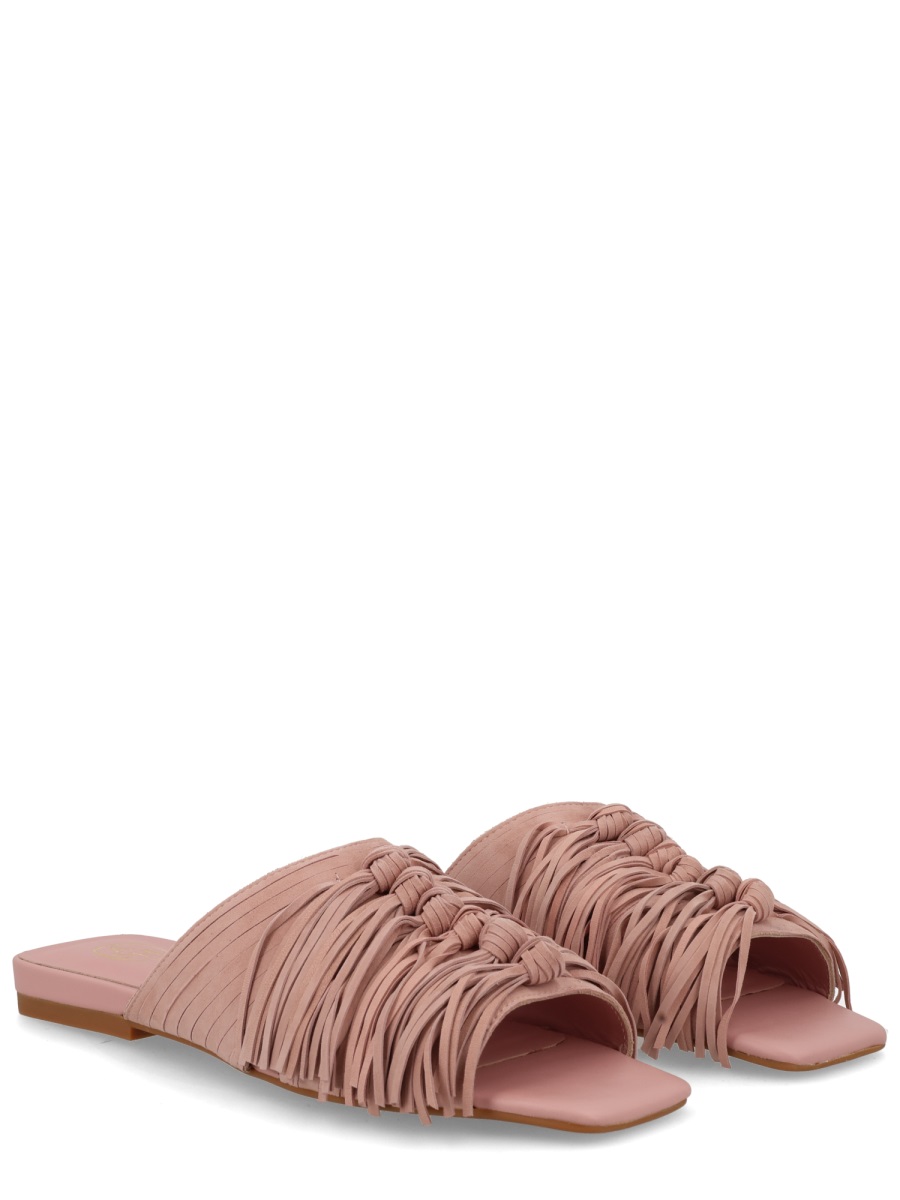 Ash Brigitte Knotted Fringe Slide Sandals Roze