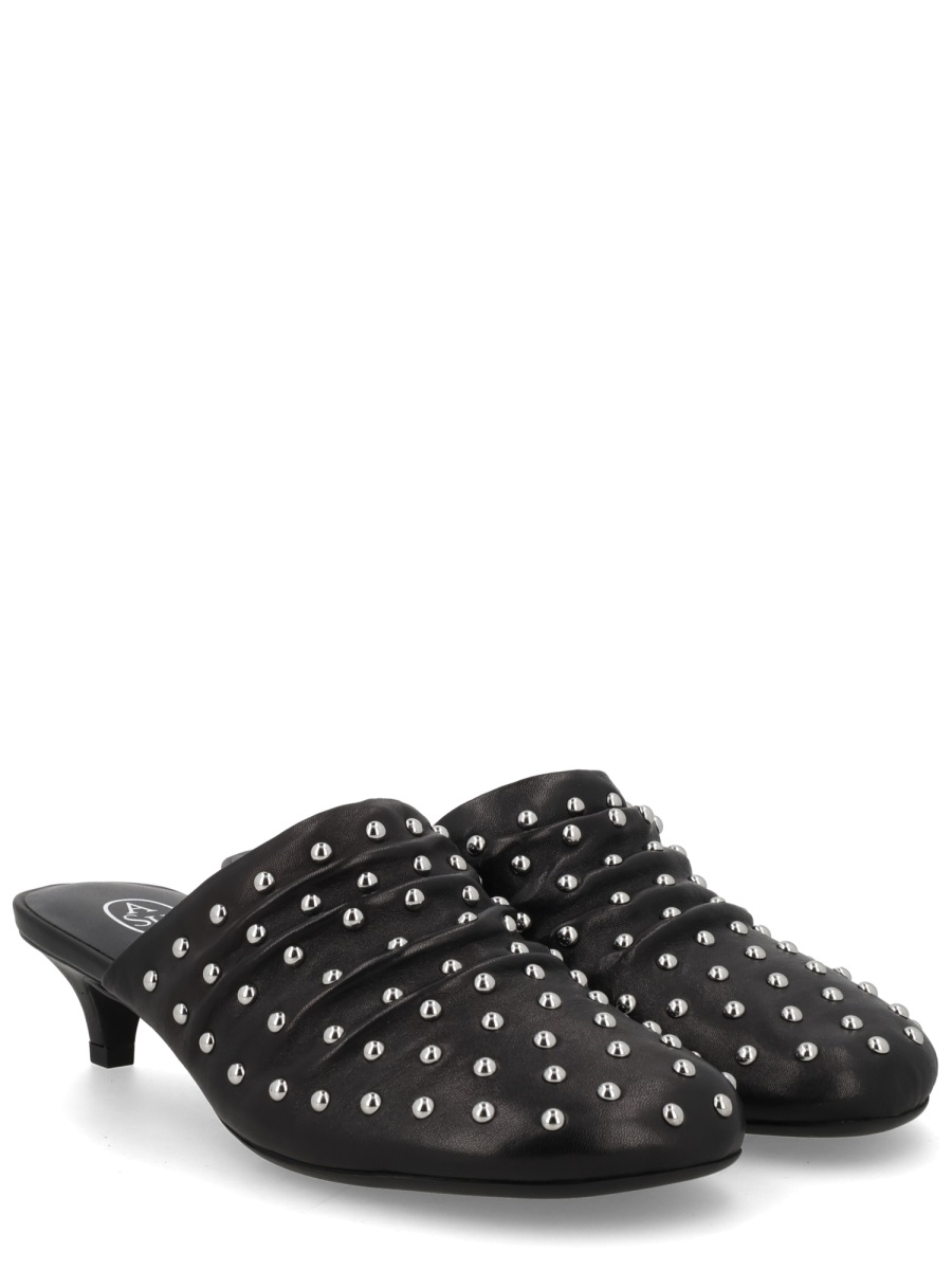 Ash Black Eloise Leather Studded Open Back Mules Zwart