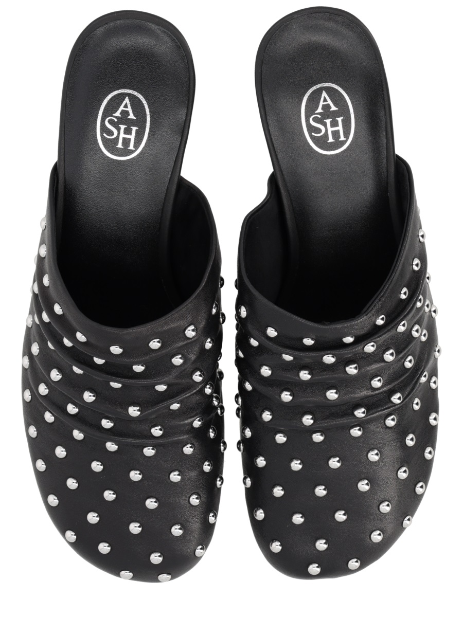 Ash Black Eloise Leather Studded Open Back Mules Zwart
