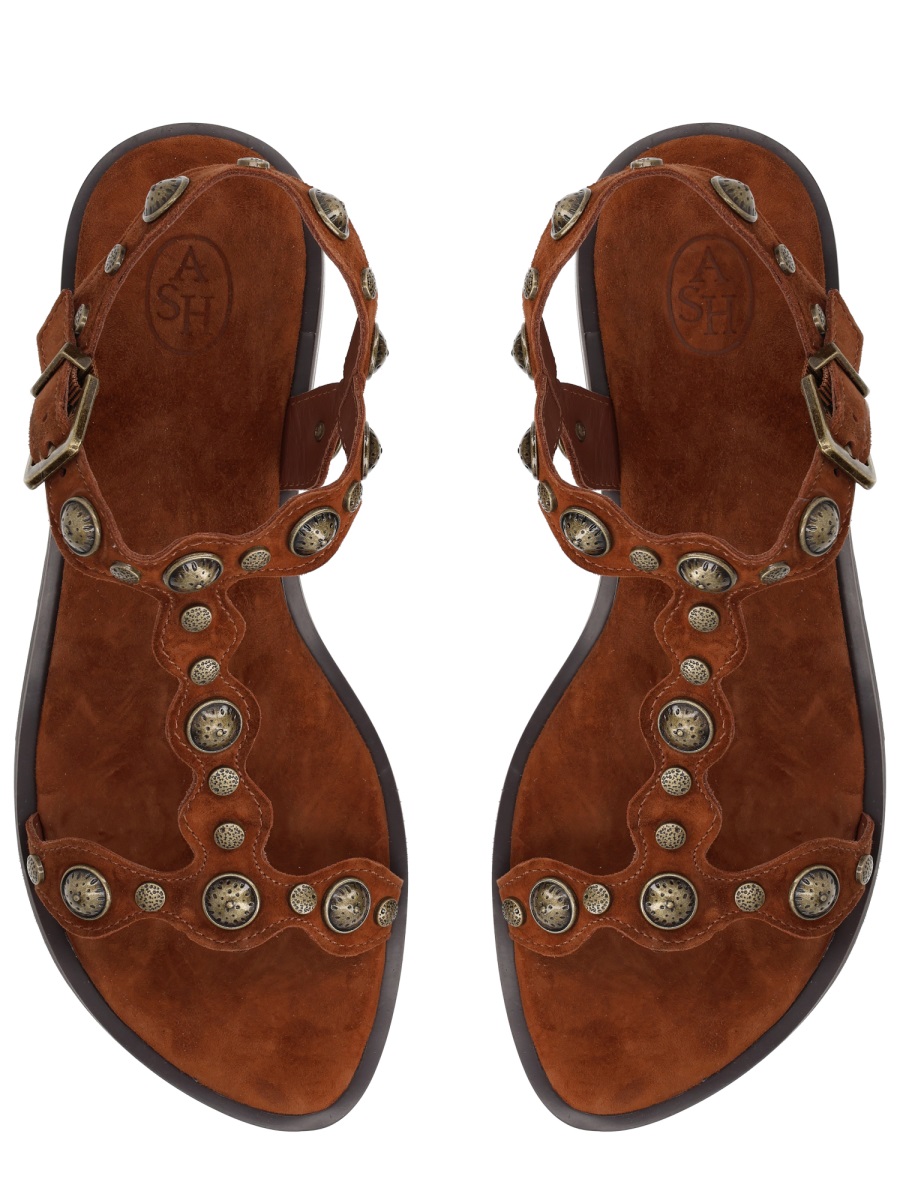 Ash Phanny T-Strap Studded Leather Sandals Bruin
