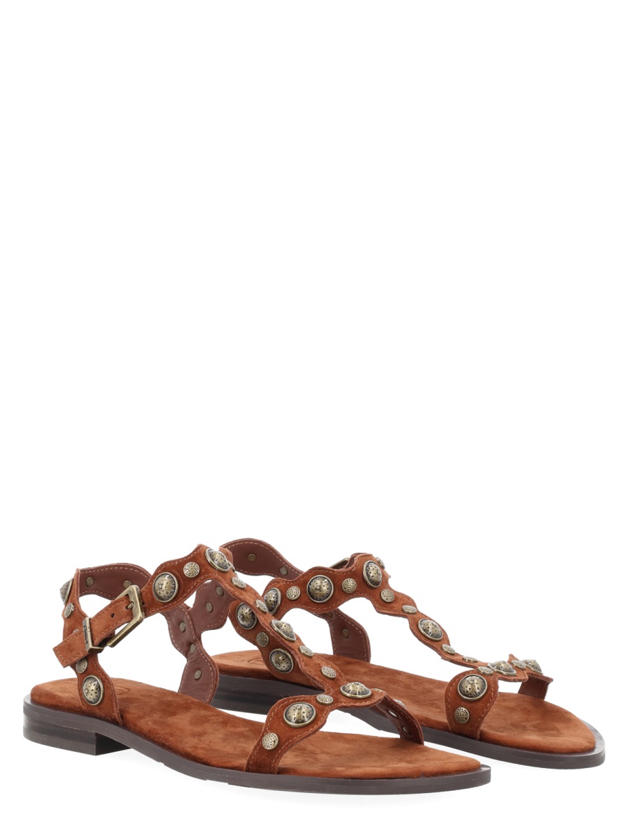 Ash Phanny T-Strap Studded Leather Sandals Bruin