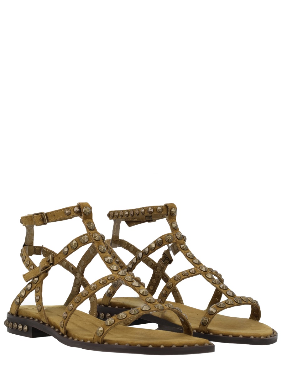 Ash Neutrals Precious Studded Cage Leather Sandals Bruin