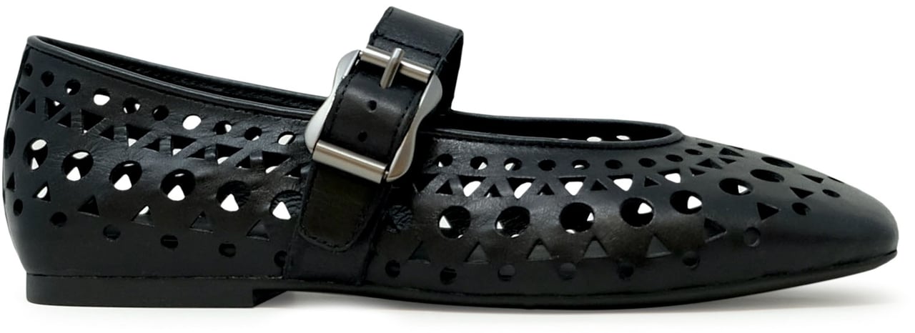 Ash ASH S25-BROOK01 BLACK LEATHER BALLERINA FLAT SHOES Zwart