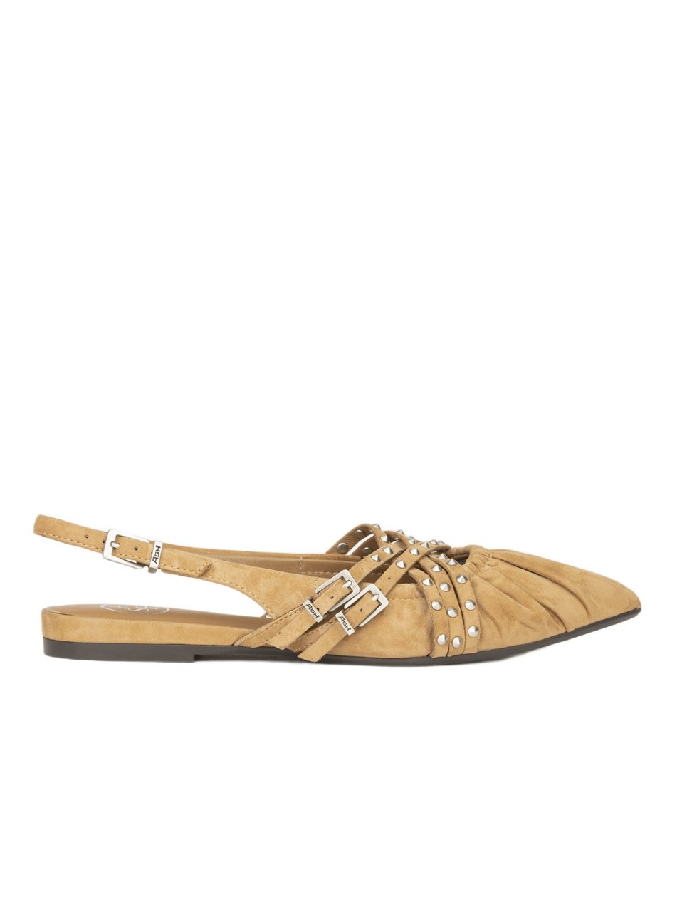 Ash Brown Flat Sandals With Pleated Leather Upper And Metallic Accents Bruin