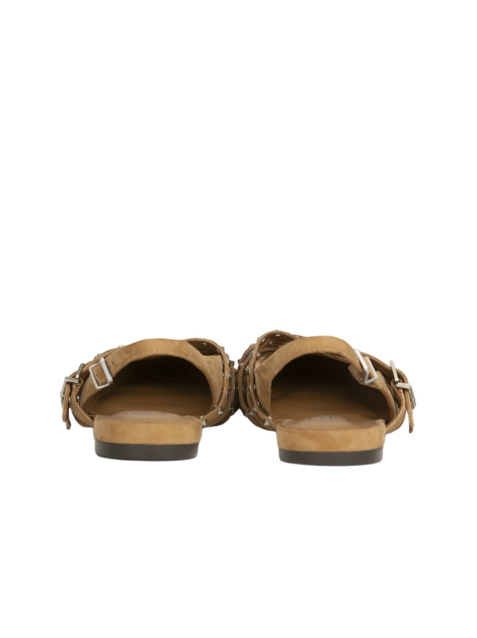 Ash Brown Flat Sandals With Pleated Leather Upper And Metallic Accents Bruin