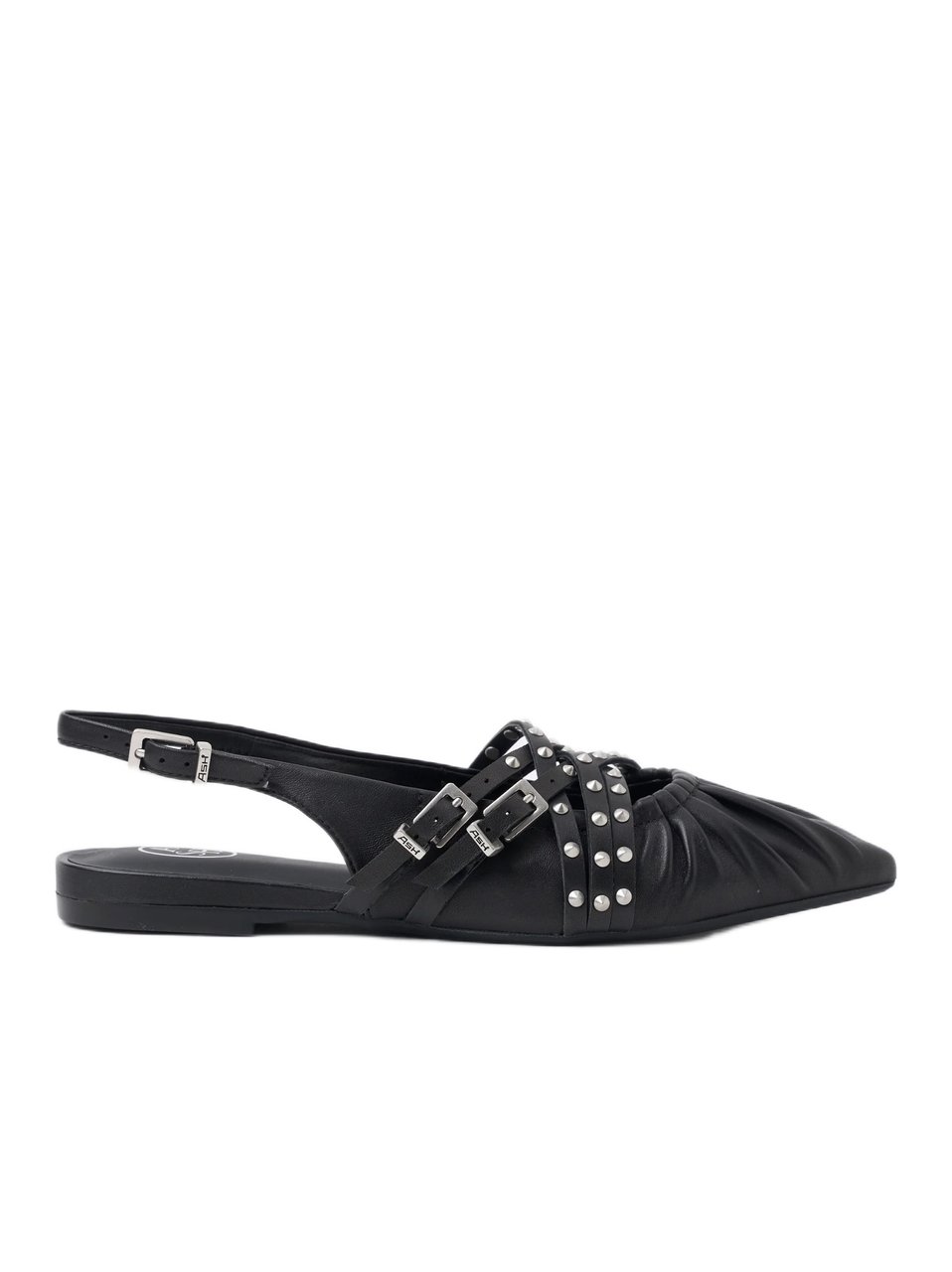 Ash Pointed-Toe Black Sandals With Adjustable Buckles And Studded Details Zwart