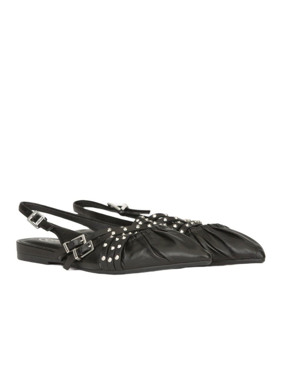Ash Pointed-Toe Black Sandals With Adjustable Buckles And Studded Details Zwart