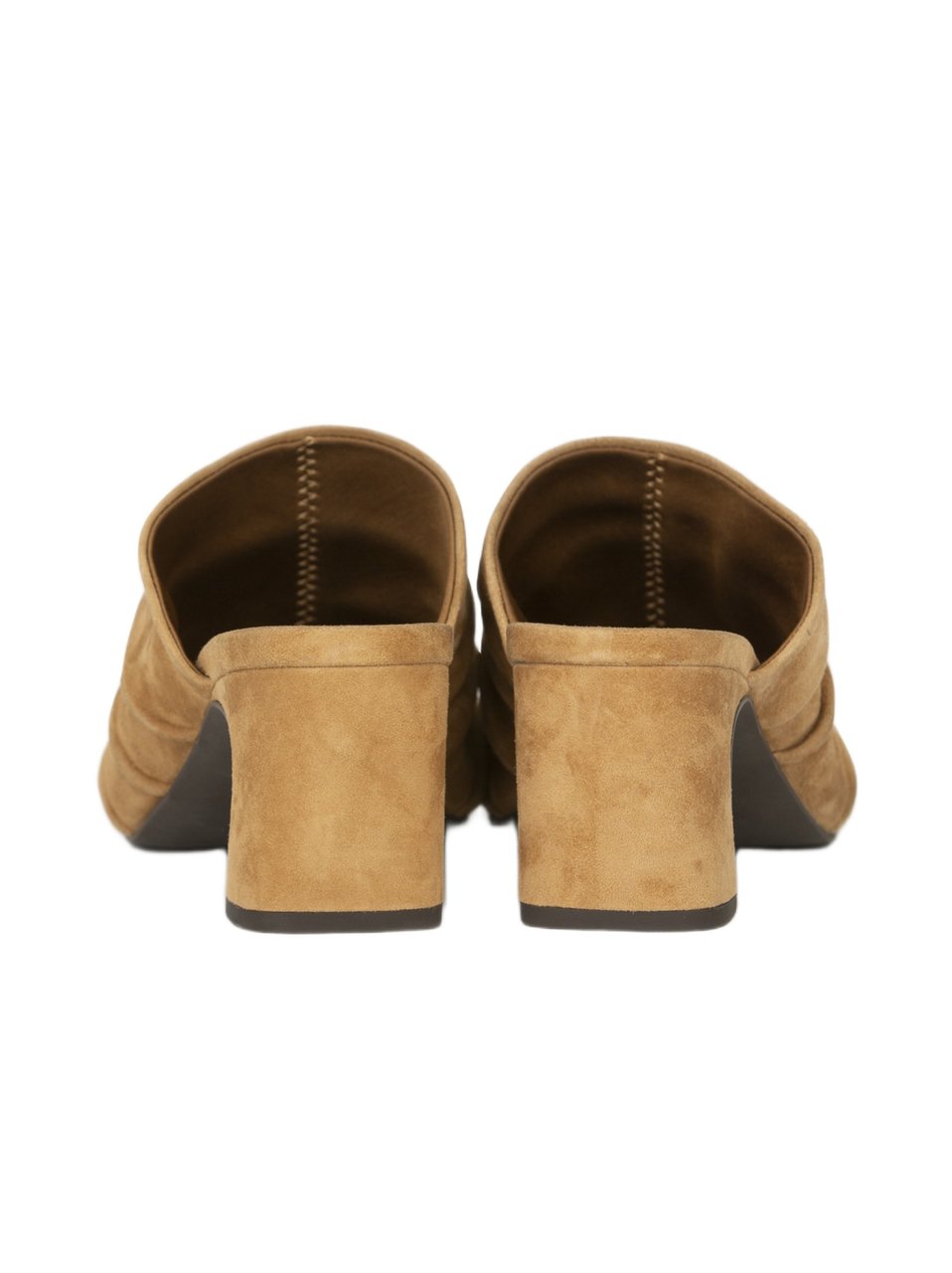 Ash Ruched Suede Slip-On Sandals With Mid-Height Block Heel Bruin